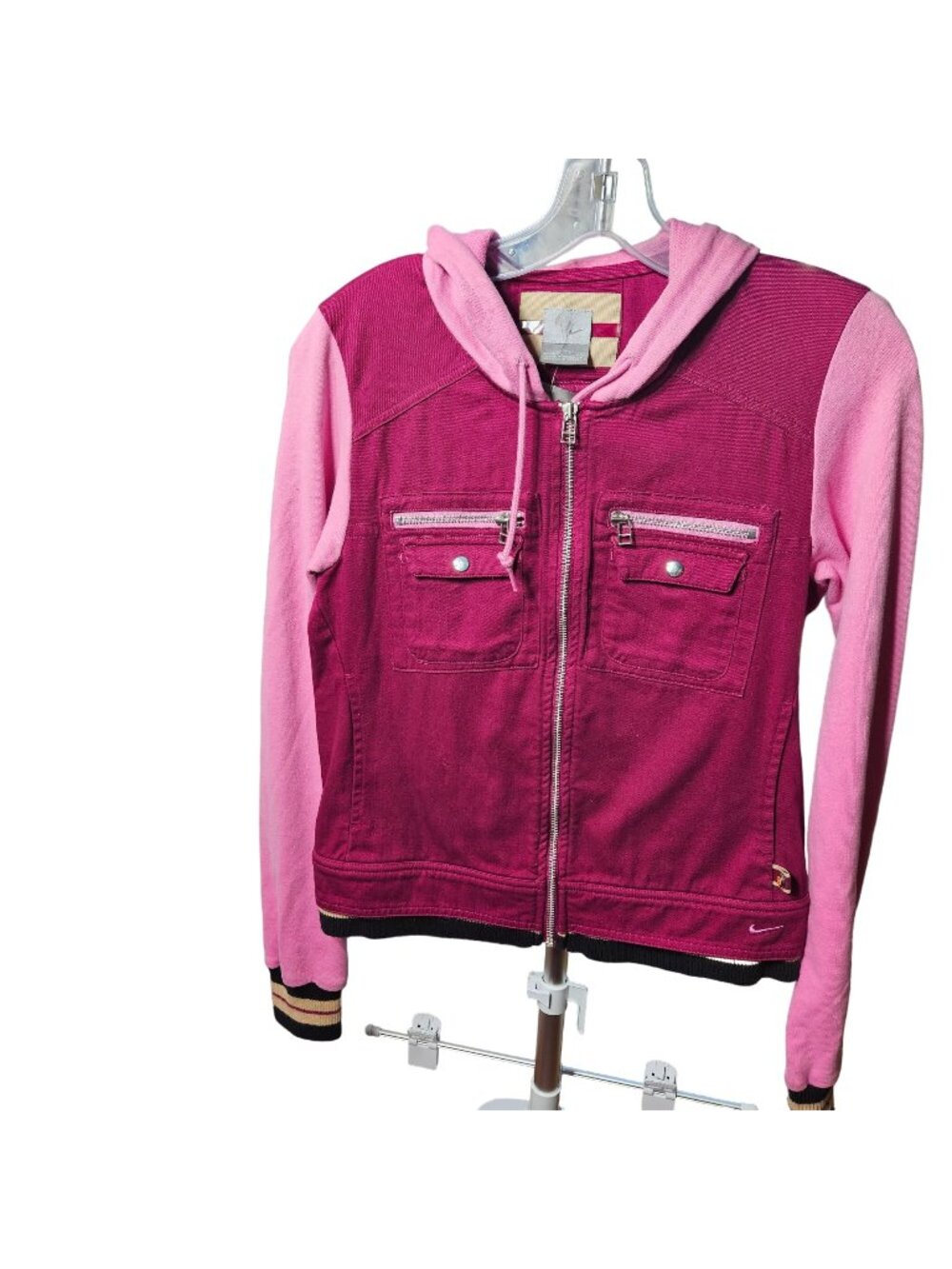 Nike Womens Hooded Jacket Pink & Magenta Zip-Up Front Pockets Size 6-8